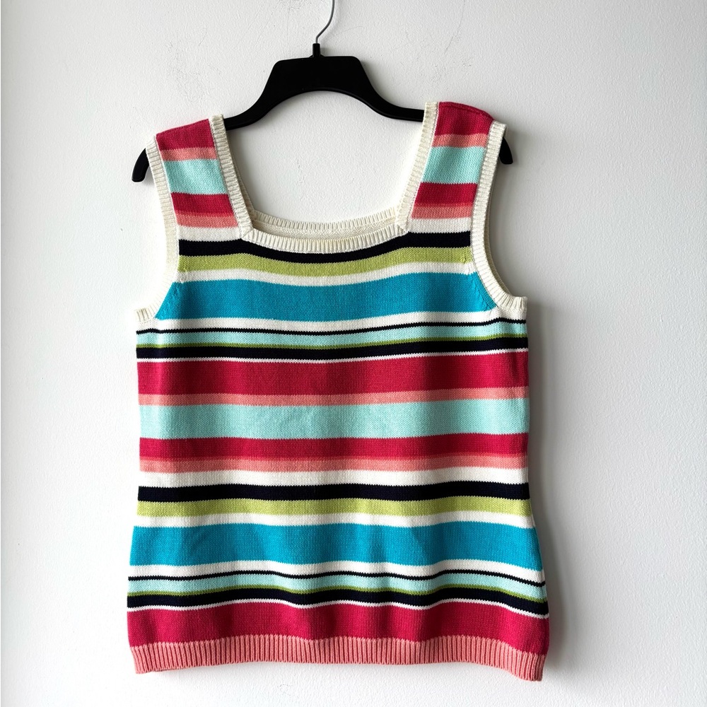 90s Meg Allen Sweater Sleeveless Colorful Stripe Cotton Knit Women M Preppy Boho